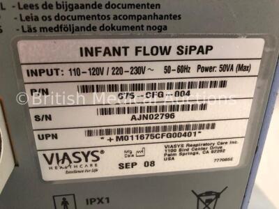 Viasys Healthcare Infant Flow SiPAP Part Number 675-CFG-004 on Stand (Powers Up) *W* * Mfd Sept 2008 * - 4