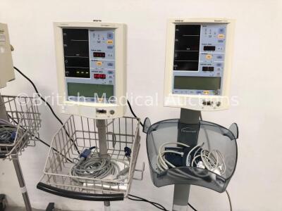 4 x Datascope Accutorr Plus Patient Monitors on Stands with 4 x BP Hoses,4 x BP Cuffs and 4 x SpO2 Finger Sensors (All Power Up- 1 x Won't Turn On Due - 3