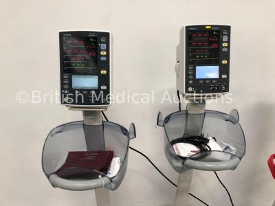 4 x Mindray Datascope Accutorr V Patient Monitors on Stands with 4 x BP Cuffs (All Power Up) - 2