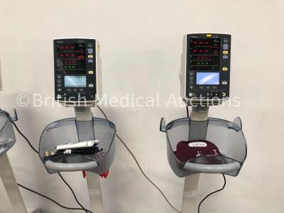 4 x Mindray Datascope Accutorr V Patient Monitors on Stands with 4 x BP Cuffs (All Power Up) - 3