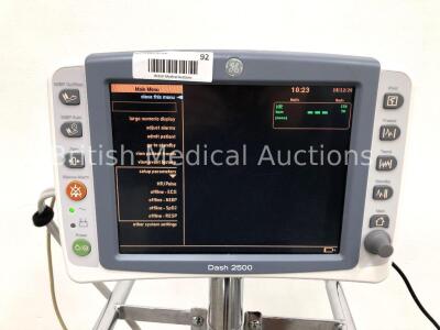 GE Dash 2500 Patient Monitor with SpO2,ECG and NIBP Options, 1 x ECG Lead, 1 x BP Hose and 1 x SpO2 Finger Sensor (Powers Up) * Mfd 2007 * - 2