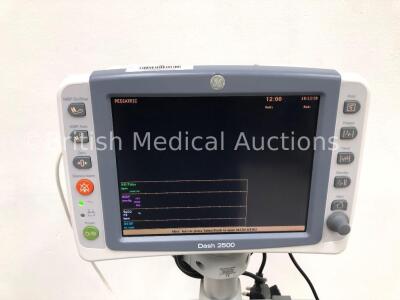 GE Dash 2500 Patient Monitor with SpO2,ECG,NIBP Options and 1 x SpO2 Finger Sensor (Powers Up) * Mfd 2010 * - 2