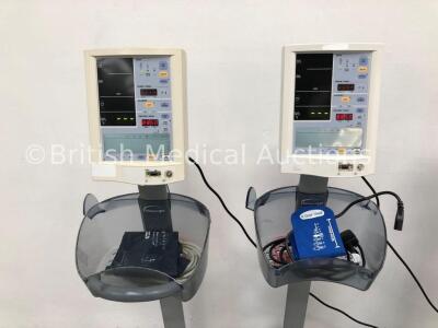 4 x Datascope Accutorr Plus Patient Monitors on Stands with 2 x BP Hoses and 4 x BP Cuffs (All Power Up) - 2