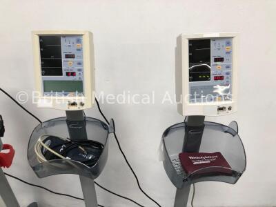 4 x Datascope Accutorr Plus Patient Monitors on Stands with 2 x BP Hoses and 4 x BP Cuffs (All Power Up) - 3