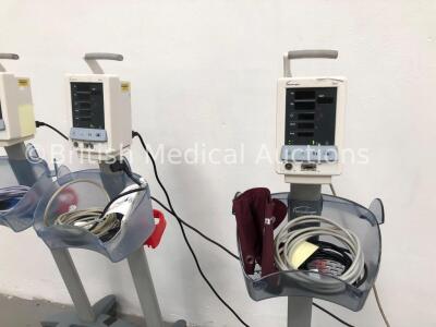 3 x Datascope Duo Patient Monitors on Stands with 3 x BP Hoses and 3 x BP Cuffs (2 x Power Up,1 x No Power) - 2