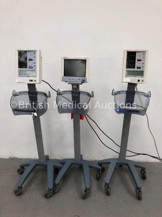 1 x Datascope Trio Patient Monitor on Stand with SpO2,T1,ECG and NIBP Options and 2 x Datascope Accutorr Plus Patient Monitors on Stands with 1 x BP H
