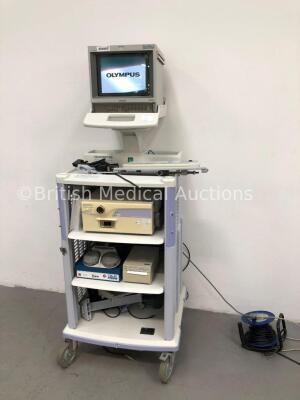 Olympus WM-60 Mobile Workstation Stack Trolley Including Sony Trinitron Monitor, Olympus MAJ-954 Ultrasound Connector, Olympus Keyboard, Olympus Endo