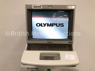 Olympus WM-60 Mobile Workstation Stack Trolley Including Sony Trinitron Monitor, Olympus MAJ-954 Ultrasound Connector, Olympus Keyboard, Olympus Endo - 2