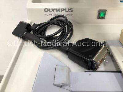 Olympus WM-60 Mobile Workstation Stack Trolley Including Sony Trinitron Monitor, Olympus MAJ-954 Ultrasound Connector, Olympus Keyboard, Olympus Endo - 4