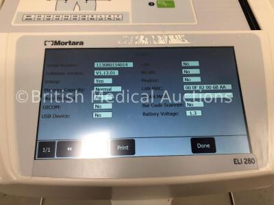 Mortara ELI 280 ECG Machine on Mortara Trolley with 1 x 10-Lead ECG Lead (Powers Up) * SN 113080154014 * - 4