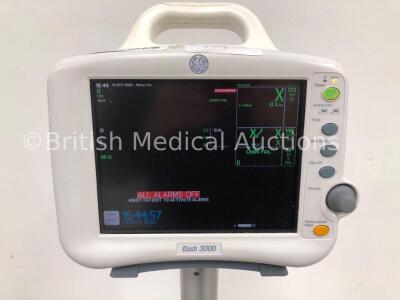 GE Dash 3000 Patient Monitor on Stand with SpO2,Temp/CO,NBP and ECG Options (Powers Up) - 2