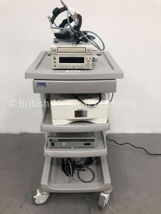 Karl Storz Stack Trolley Including Storz Telecam SL II 202130 20 Camera Control Unit, Sony Digital Color Printer UP-DR80MD, Sony DVD Recorder DVO-1000