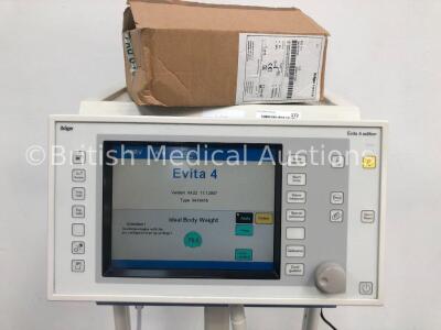 Drager Evita 4 Edition Ventilator Ref 8411740-24 Software Version 04.22 Working Hours 8419415 with Hoses and Accessories on Stand (Powers Up) * SN ASA - 2