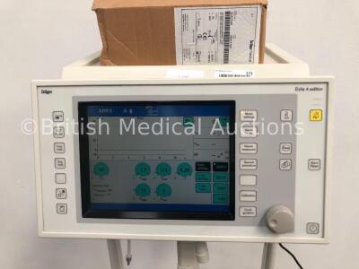 Drager Evita 4 Edition Ventilator Ref 8411740-24 Software Version 04.22 Working Hours 8419415 with Hoses and Accessories on Stand (Powers Up) * SN ASA - 5