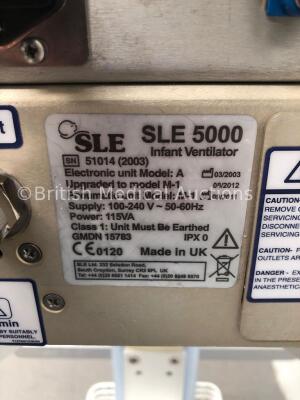 SLE5000 Infant Ventilator TTV Plus (Electronic Unit Model:A, Upgraded to Model M-1,Pneumatic Unit Model:M-1) Software Version 5.0 on Stand (Powers Up) - 4