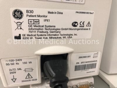 GE B30 Patient Monitor with 1 x E-PSMPW Patient Side Module with NIBP,P1,P2,T1,T2,SpO2 and ECG Options * Mfd 2014 *,1 x BP Hose, 1 x IBP Cable,1 x SpO - 5