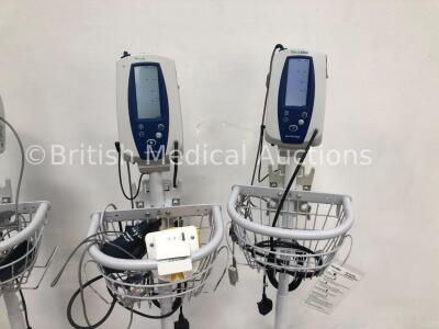 4 x Welch Allyn Spot Vital Signs Monitors on Stands with 4 x BP Hoses, 2 x BP Cuffs and 4 x SpO2 Finger Sensors (All Power Up) - 3