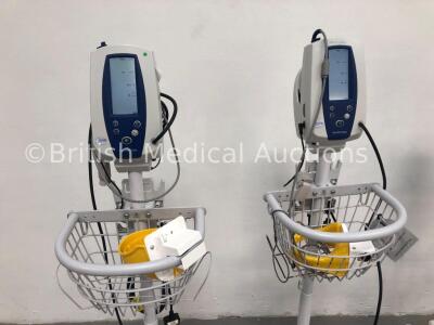 4 x Welch Allyn Spot Vital Signs Monitors on Stands with 4 x BP Hoses and 4 x SpO2 Finger Sensors (All Power Up) - 2