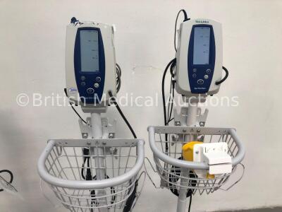 4 x Welch Allyn Spot Vital Signs Monitors on Stands with 4 x BP Hoses and 4 x SpO2 Finger Sensors (All Power Up) - 3