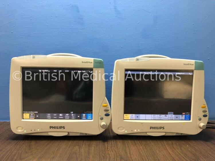 2 x Philips Intellivue MP50 Anesthesia Touch Screen Patient Monitors Version G.01.80 (Both Power Up) *Mfd 2009 / 2010* *C*