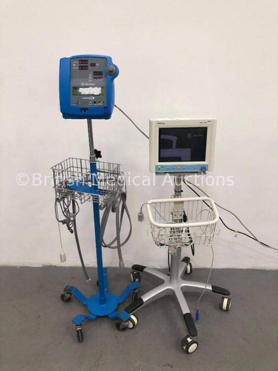 1 x GE Dinamap Pro 300V2 Patient Monitor on Stand with 1 x BP Hose and 1 x SpO2 Finger Sensor and 1 x Mindray MEC-1000 Patient Monitor on Stand with T