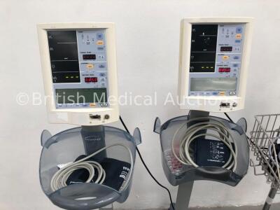 4 x Datascope Accutorr Plus Patient Monitors on Stands with 4 x BP Hoses and 4 x BP Cuffs (All Power Up) - 2