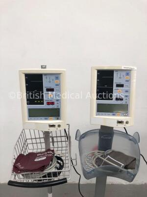 4 x Datascope Accutorr Plus Patient Monitors on Stands with 4 x BP Hoses and 4 x BP Cuffs (3 x Power Up, 1 x Draws Power) - 2