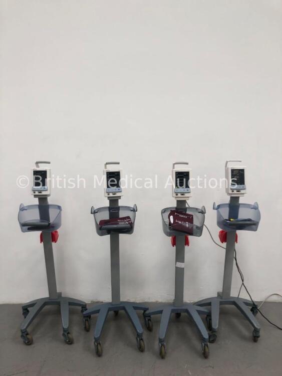 4 x Datascope Duo Patient Monitors on Stands with 4 x BP Cuffs (All Power Up)