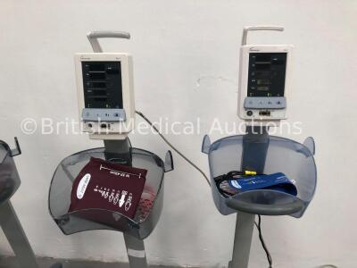 4 x Datascope Duo Patient Monitors on Stands with 4 x BP Cuffs (All Power Up) - 3