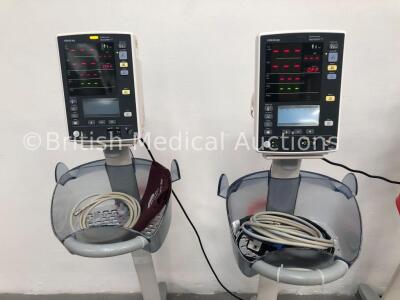 4 x Mindray Datascope Accutorr V Patient Monitors on Stands with 4 x BP Hoses and 4 x BP Cuffs (All Power Up) - 2