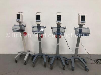 4 x Datascope Duo Patient Monitors on Stands with 4 x BP Cuffs (All Power Up)