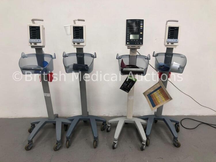 3 x Datascope Duo Patient Monitors on Stands with 3 x BP Cuffs and 1 x Mindray Datascope Accutorr V Patient Monitor on Stand with 1 x BP Hose (3 x Pow