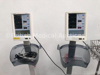 3 x Datascope Accutorr Plus Patient Monitors on Stands with 2 x BP Hoses,2 x BP Cuffs and 1 x SpO2 Finger Sensor and 1 x GE Dinamap ProCare 400 Patien - 2