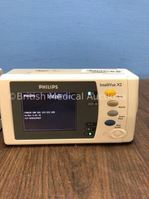 2 x Philips IntelliVue X2 Handheld Patient Monitors S/W Rev G.01.75 / G.01.80 with Press/Temp, NBP, SpO2 and ECG/Resp Options, 2 x Batteries (Both Pow - 2