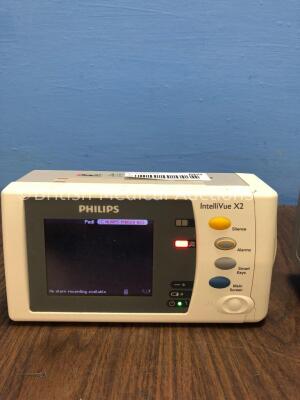 2 x Philips IntelliVue X2 Handheld Patient Monitors S/W Rev H.15.45 / H.15.51 with Press/Temp, NBP, SpO2 and ECG/Resp Options, 2 x Batteries (Both Pow - 2