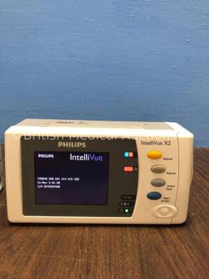 2 x Philips IntelliVue X2 Handheld Patient Monitors S/W Rev G.01.80 / G.01.75 with Press/Temp, NBP, SpO2 and ECG/Resp Options, 2 x Batteries (Both Pow - 2