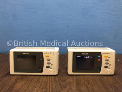 2 x Philips IntelliVue X2 Handheld Patient Monitors S/W Rev G.01.75 G.01.75 with Press/Temp, NBP, SpO2 and ECG/Resp Options, 2 x Batteries (Both Power