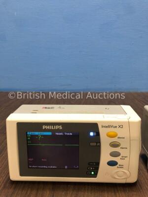 2 x Philips IntelliVue X2 Handheld Patient Monitors S/W Rev H.15.51 / H.15.51 with Press/Temp, NBP, SpO2 and ECG/Resp Options, 2 x Batteries (Both Pow - 2