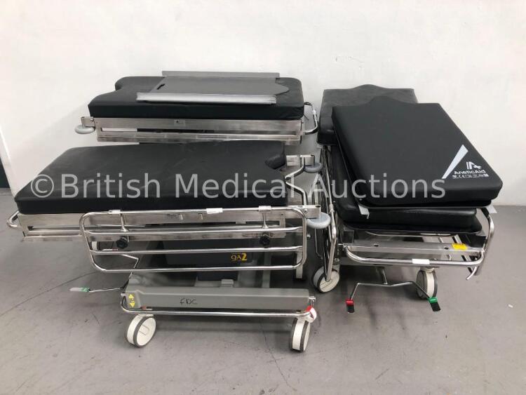 3 x Anetic Aid QA2 Hydraulic Patient Trolleys with Mattresses (Hydraulics Tested Working) * Asset No 1046013 / N/A / N/A *