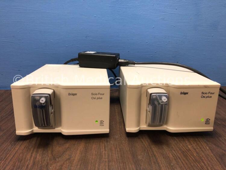 2 x Drager Scio Four Oxi Plus Gas Modules with 2 x Infinity ID Waterlock2 and 2 x AC Power Supplies (Both Power Up) *Mfd 2007 / 2006* *S/N G18156 / 00