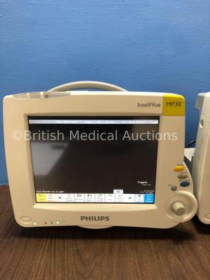 2 x Philips Intellivue MP30 Touch Screen Patient Monitors Version G.01.80 / G.01.80 (Both Power Up) *C* - 2