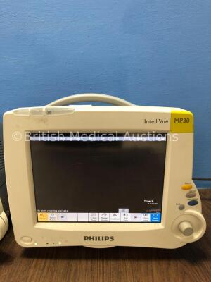 2 x Philips Intellivue MP30 Touch Screen Patient Monitors Version G.01.80 / G.01.80 (Both Power Up) *C* - 3