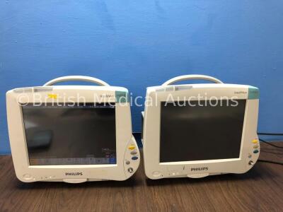 2 x Philips Intellivue MP50 Touch Screen Patient Monitors Version G.01.80 / G.01.80 (Both Power Up, 1 x with Blank Screen and Missing Dials-See Photos