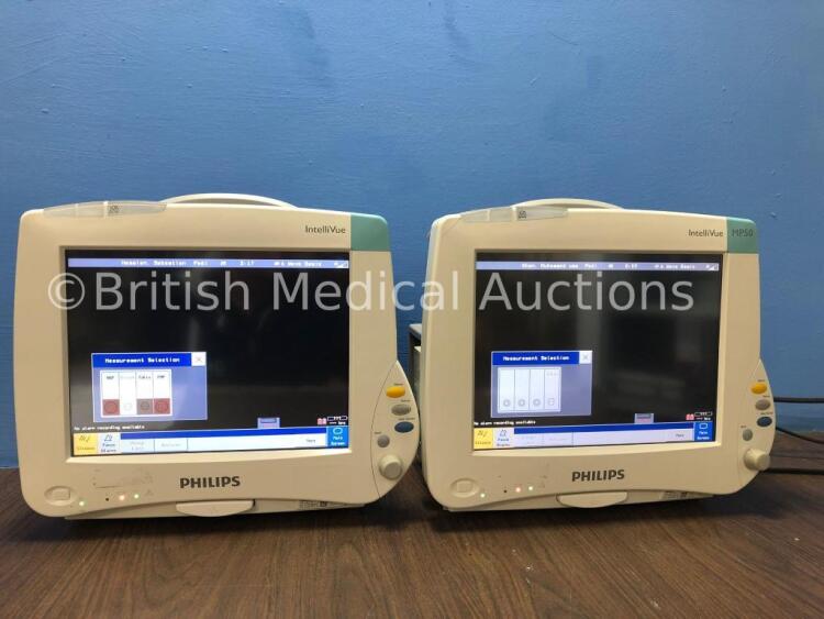 2 x Philips Intellivue MP50 Touch Screen Patient Monitors Version G.01.80 / G.01.80 (Both Power Up) *Mfd 2014 / 2012* *C*
