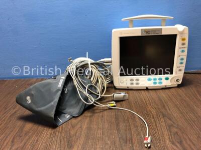 Datex Ohmeda F-FM-00 Patient Monitor with 1 x GE Type E-PSMP-00 Module Including ECG, SpO2, T1, T2, P1, P2 and NIBP Options with 1 x NIBP Hose, 1 x EC