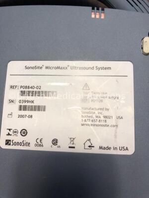 SonoSite MicroMaxx Ultrasound Ref P08840-02 *S/N 0399HK* **Mfd 08/2007** Boot Version 30.80.306.017 ARM Version 30.80.306.019 (Powers Up in French) - 4