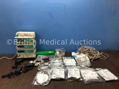 Mixed Lot Including 5 x B Braun Infusomat Space Infusion Pumps (2 Power Up, 2 No Power, 1 Untested Due to Damaged Power Port-See Photo, Power Supply N
