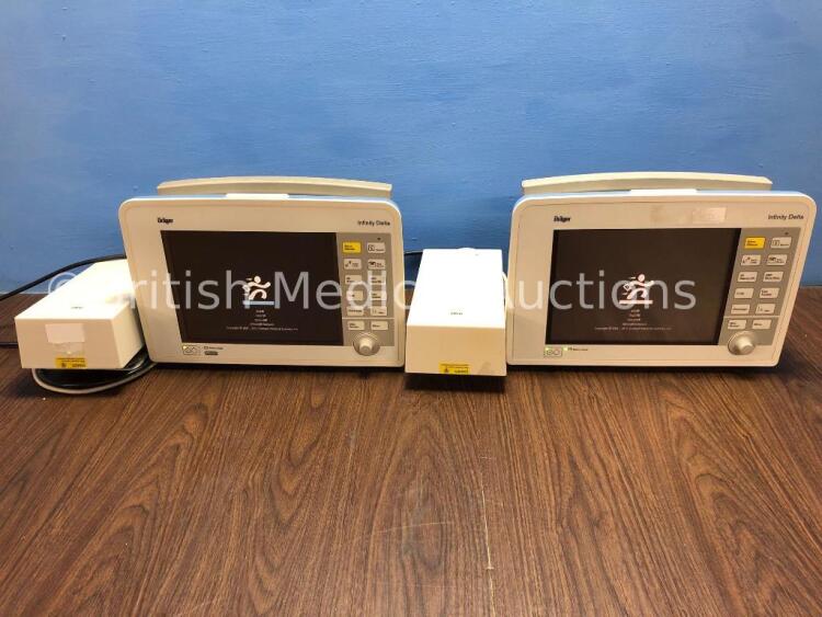 2 x Drager Infinity Delta Patient Monitors Software Version VF8.3-W with 2 x Power Units (Both Power Up)