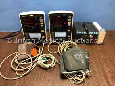 Job Lot Including 2 x Mindray Datascope Accutorr V Monitors with 2 x SpO2 Leads and 2 x BP Leads with Cuffs, 1 x GE M-PRESTN Module, 1 x GE M-NIBP Mod