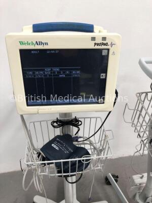 Mixed Lot Including 1 x Welch Allyn ProPaq CS Patient Monitor on Stand with SpO2,ECG,NIBP,T1 and T2 Options with 1 x BP Hose and Cuff and 1 x SpO2 Fin - 2